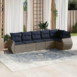 Ensemble de canap&eacute; de jardin 6 pcs avec coussins gris r&eacute;sine tress&eacute;e