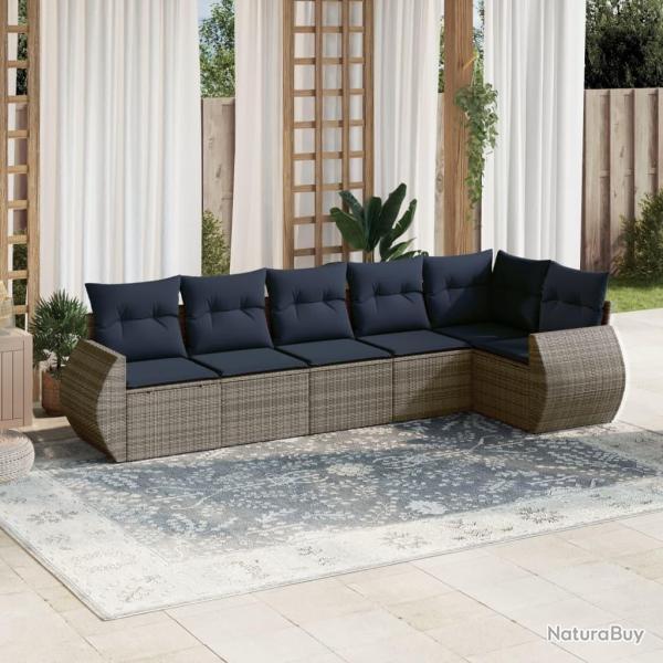Ensemble de canap� de jardin 6 pcs avec coussins gris r�sine tress�e