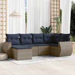Ensemble de canap&eacute; de jardin 6 pcs avec coussins gris r&eacute;sine tress&eacute;e