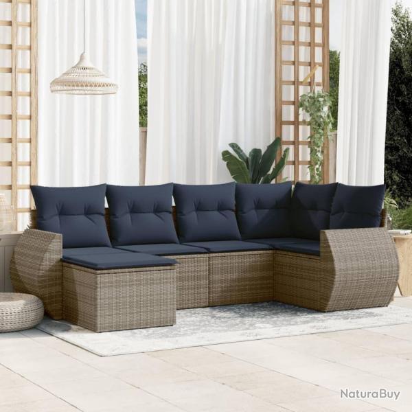Ensemble de canap� de jardin 6 pcs avec coussins gris r�sine tress�e