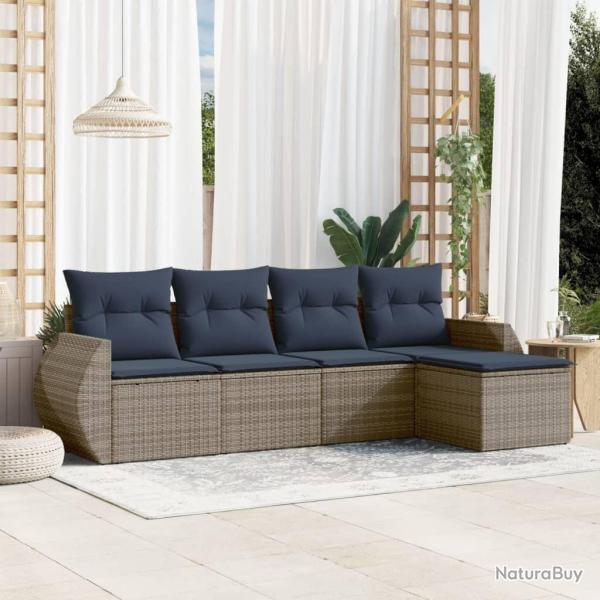 Ensemble de canap� de jardin 5 pcs avec coussins gris r�sine tress�e
