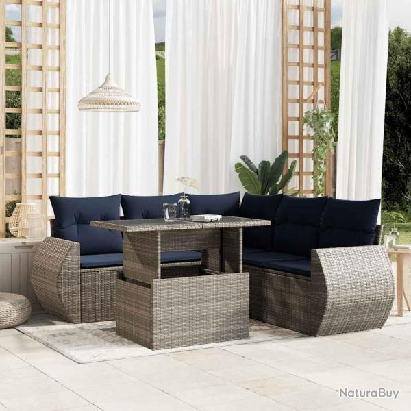 Ensemble de canap� de jardin 6 pcs avec coussins gris r�sine tress�e