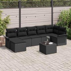 Ensemble de canap&eacute; de jardin avec coussin 8 pcs Noir polyrotin