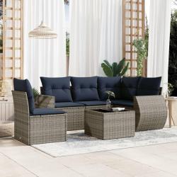 Ensemble de canap&eacute; de jardin 6 pcs avec coussins gris r&eacute;sine tress&eacute;e