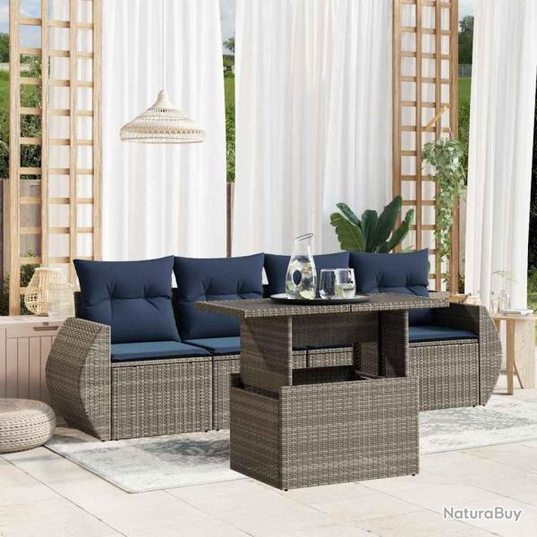 Ensemble de canap� de jardin 5 pcs avec coussins gris r�sine tress�e