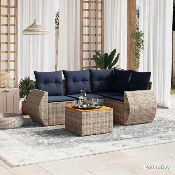 Ensemble de canap� de jardin 5 pcs avec coussins gris r�sine tress�e