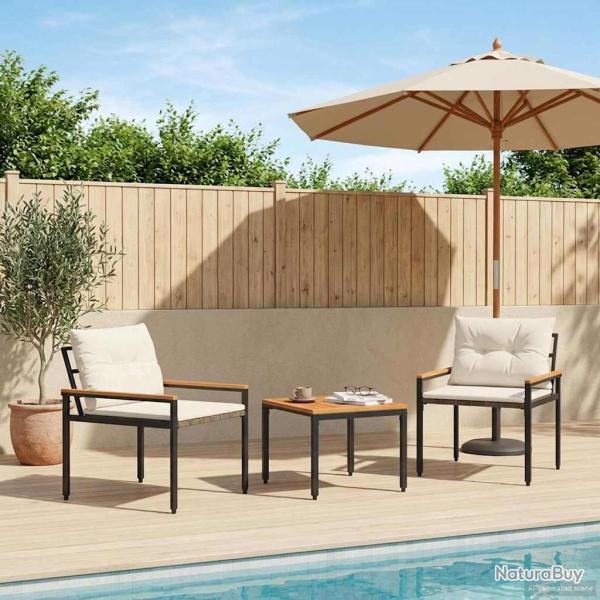 Ensemble de meubles d'ext�rieur 3 pcs Cr�me blanc polyrotin