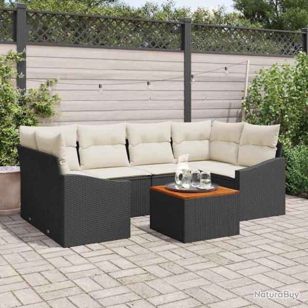 Ensemble de canap� de jardin 7 pcs Noir et Cr�me polyrotin