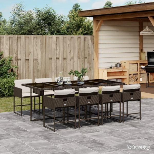 Ensemble � manger de jardin et coussins 9 pcs marron poly rotin