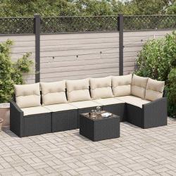Ensemble de canap&eacute; de jardin 7 pcs Marron et Cr&egrave;me polyrotin