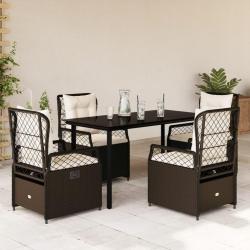 Ensemble &agrave; manger de jardin 5 pcs et coussins marron poly rotin