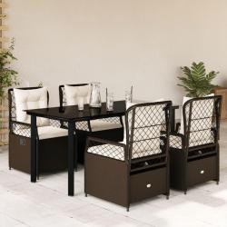 Ensemble &agrave; manger de jardin 5 pcs et coussins marron poly rotin