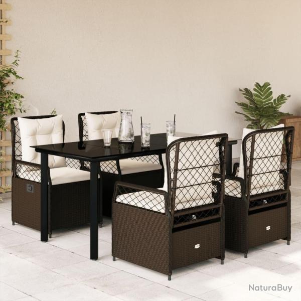 Ensemble � manger de jardin 5 pcs et coussins marron poly rotin