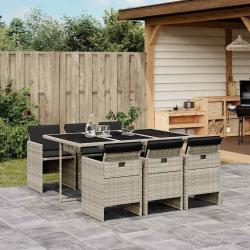 Ensemble &agrave; manger de jardin et coussins 7 pcs gris clair rotin