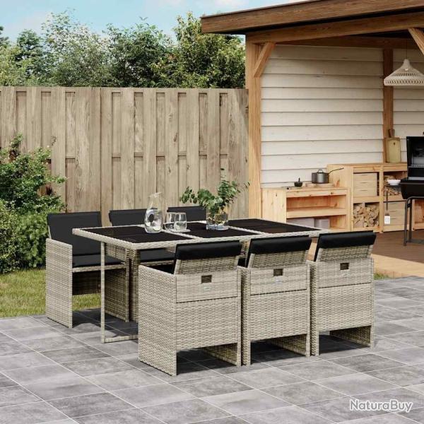 Ensemble � manger de jardin et coussins 7 pcs gris clair rotin