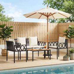 Ensemble de meubles d'ext&eacute;rieur 4 pcs Noir et blanc cr&egrave;me