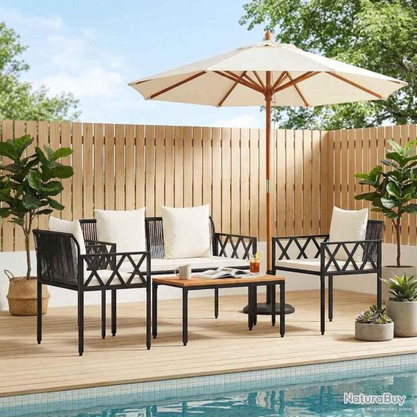 Ensemble de meubles d'ext�rieur 4 pcs Noir et blanc cr�me
