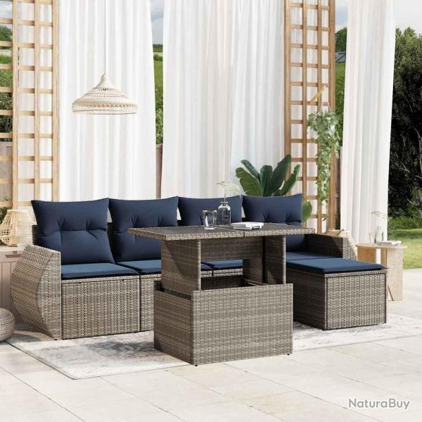 Ensemble de canap� de jardin 6 pcs avec coussins gris r�sine tress�e