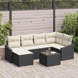 Ensemble de salle &agrave; manger pour jardin 7 pcs Marron et Cr&egrave;me