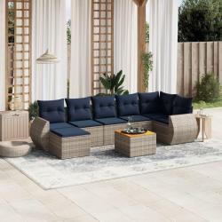 Ensemble de canap&eacute; de jardin 8 pcs avec coussins gris r&eacute;sine tress&eacute;e