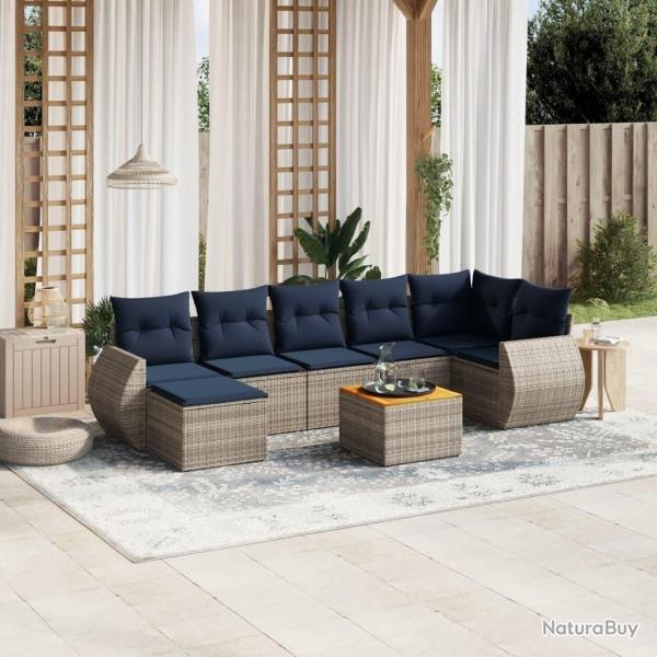Ensemble de canap� de jardin 8 pcs avec coussins gris r�sine tress�e