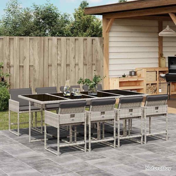 Ensemble � manger de jardin et coussins 9 pcs gris clair rotin