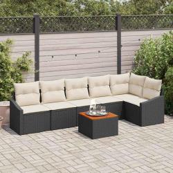 Ensemble de canap&eacute; de jardin 7 pcs Noir et Cr&egrave;me polyrotin