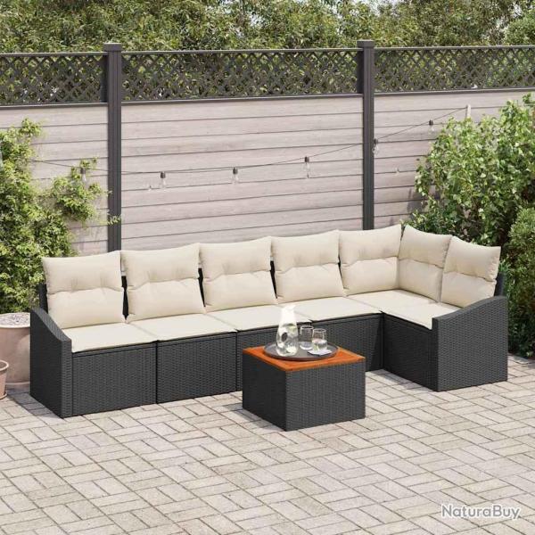 Ensemble de canap� de jardin 7 pcs Noir et Cr�me polyrotin
