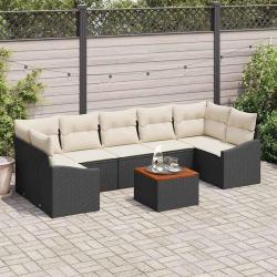 Ensemble de canap&eacute; de jardin 8 pcs Noir et Cr&egrave;me polyrotin