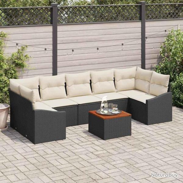 Ensemble de canap� de jardin 8 pcs Noir et Cr�me polyrotin