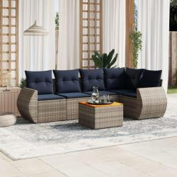 Ensemble de canap&eacute; de jardin 6 pcs avec coussins gris r&eacute;sine tress&eacute;e