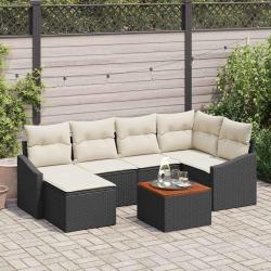 Ensemble de canap&eacute; de jardin 7 pcs Noir et Cr&egrave;me polyrotin