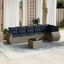Ensemble de canap&eacute; de jardin 7 pcs avec coussins gris r&eacute;sine tress&eacute;e
