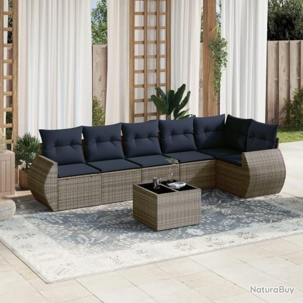 Ensemble de canap� de jardin 7 pcs avec coussins gris r�sine tress�e