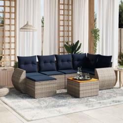 Ensemble de canap&eacute; de jardin 7 pcs avec coussins gris r&eacute;sine tress&eacute;e