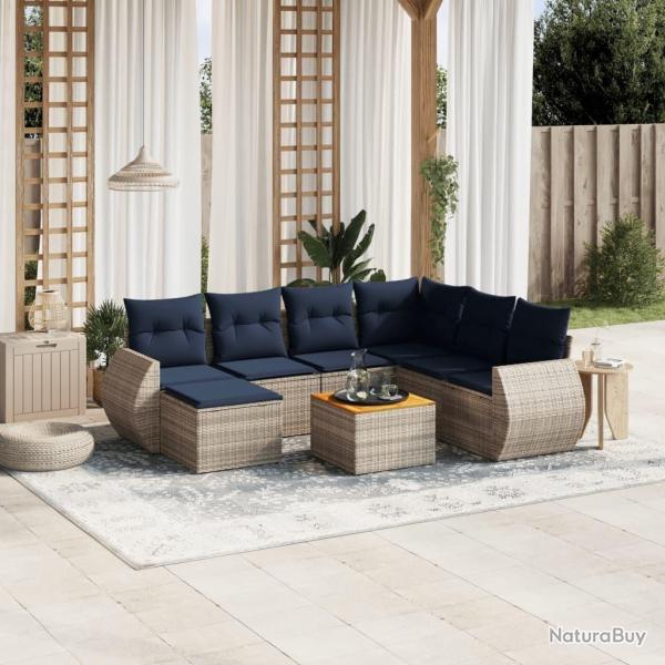 Ensemble de canap� de jardin 8 pcs avec coussins gris r�sine tress�e