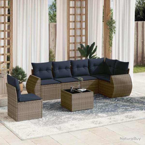Ensemble de canap� de jardin 7 pcs avec coussins gris r�sine tress�e