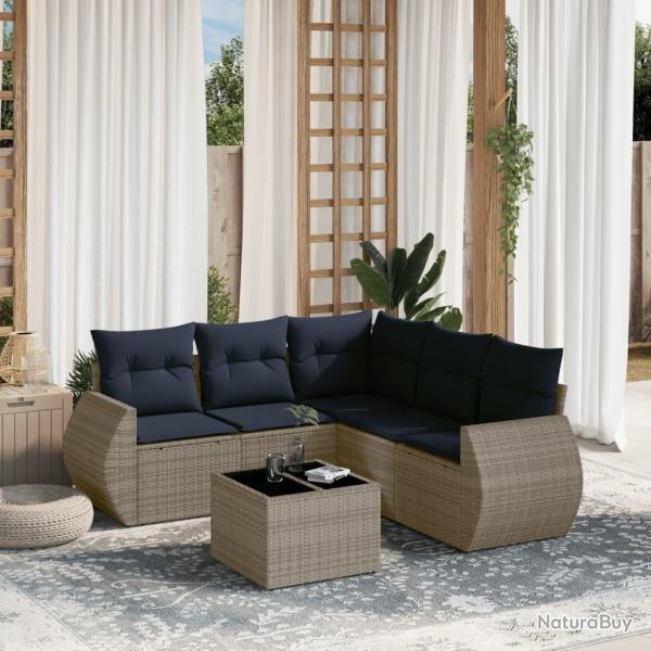 Ensemble de canap� de jardin 6 pcs avec coussins gris r�sine tress�e