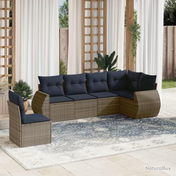 Ensemble de canap� de jardin 6 pcs avec coussins gris r�sine tress�e