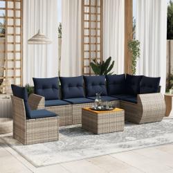 Ensemble de canap&eacute; de jardin 7 pcs avec coussins gris r&eacute;sine tress&eacute;e