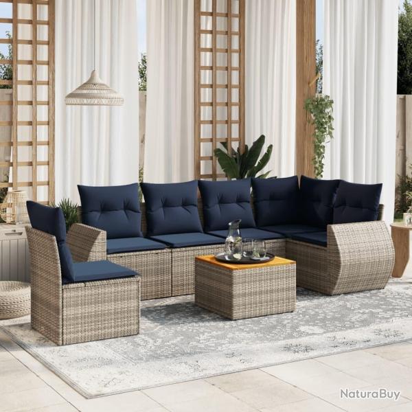 Ensemble de canap� de jardin 7 pcs avec coussins gris r�sine tress�e
