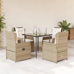 Ensemble &agrave; manger de jardin avec coussins 5pcs Beige poly rotin