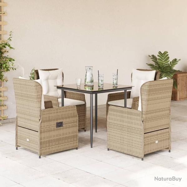 Ensemble � manger de jardin avec coussins 5pcs Beige poly rotin