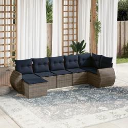 Ensemble de canap&eacute; de jardin 7 pcs avec coussins gris r&eacute;sine tress&eacute;e