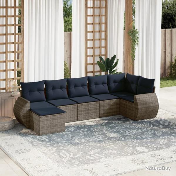 Ensemble de canap� de jardin 7 pcs avec coussins gris r�sine tress�e