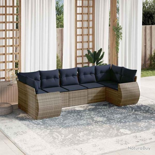 Ensemble de canap� de jardin 7 pcs avec coussins gris r�sine tress�e