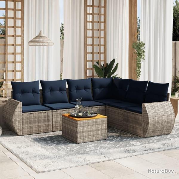 Ensemble de canap� de jardin 7 pcs avec coussins gris r�sine tress�e