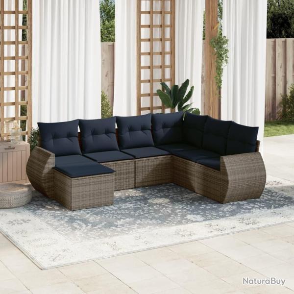 Ensemble de canap� de jardin 8 pcs avec coussins gris r�sine tress�e