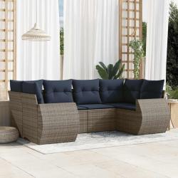 Ensemble de canap&eacute; de jardin 6 pcs avec coussins gris r&eacute;sine tress&eacute;e