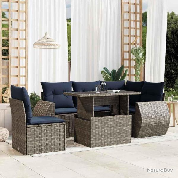 Ensemble de canap� de jardin 6 pcs avec coussins gris r�sine tress�e